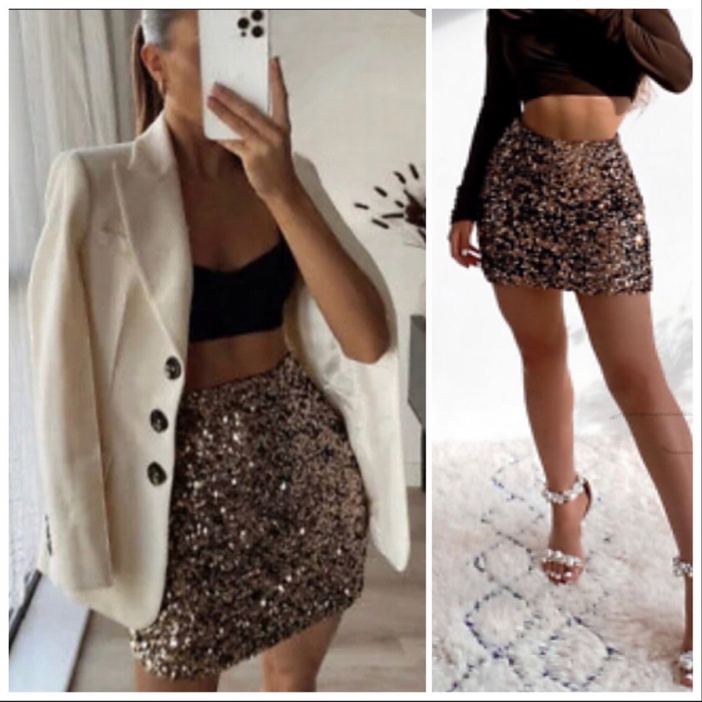 NWT ZARA GOLD SEQUINNED MINI SKIRT